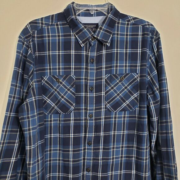 American Eagle Outfitters Mens Shirt Large Button Athletic Fit Plaid Pockets L/S - Picture 3 of 9